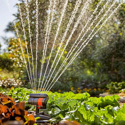 Gardena AquaZoom compact rectangular sprinkler: Sprinkler for watering areas of 9–216 m², range 3–18 m, spread 3–12 m, built-in filter (18708-20)