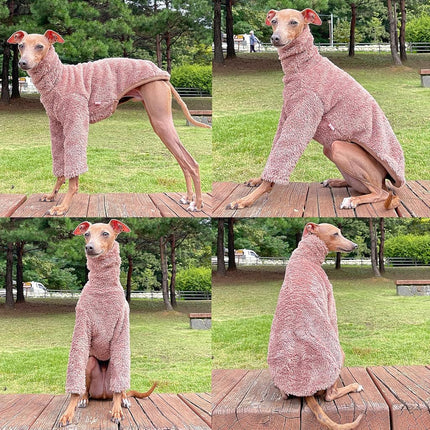 D Doggy Star Italian Greyhound Clothes Warm Fleece Sweater T Shirts Whippet for Dogs (L,Fleece Beige)