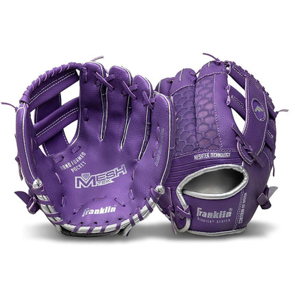 Franklin Sports Teeball Glove and Ball Set - Meshtek Teeball Glove and Foam Baseball - Purple/Silver - 9.5" Right Hand Throw, Purple/Chrome, 22809