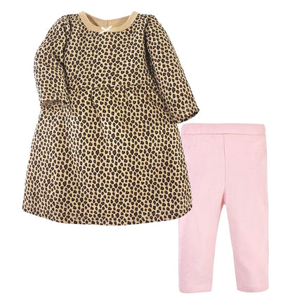 Hudson Baby Unisex Baby Quilted Cotton Dress and Leggings, Leopard Pink, 3-6 Months