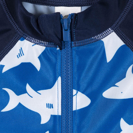 Maillot de bain anti-UV une pièce à manches longues Gerber pour tout-petits garçons, Requins bleus et blancs, 3-6 mois