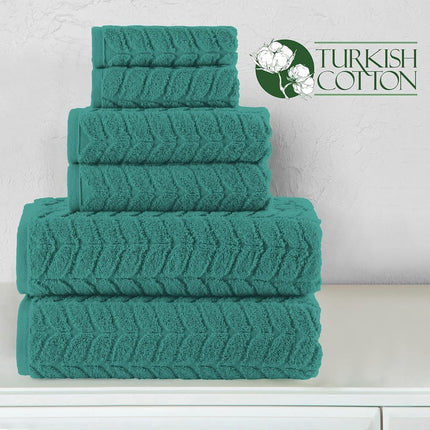 Elegant Comfort Luxury 6-Piece 100% Turkish Cotton Jacquard Braided Textured Premium Hotel Quality Towel Set– Soft and Absorbent, Includes 2 Bath Towels, 2 Hand Towels and 2 Washcloths, Turquoise