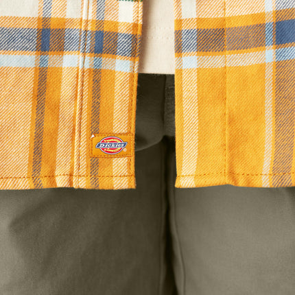 Camisa de manga larga a cuadros Dickies para mujer, oro inca, pequeña