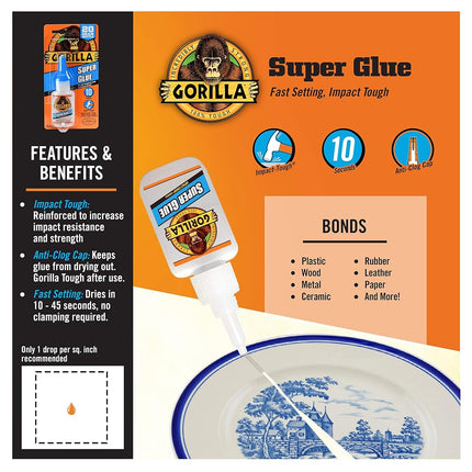 Gorilla Super Glue, Clear Glue, 20 Gram (Pack of 1) - All Purpose and Fast Setting for Projects and Repairs