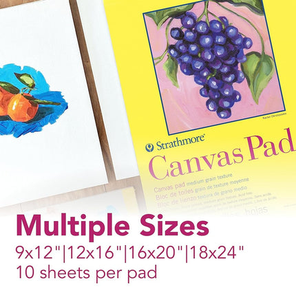 Strathmore 300 Series, Canvas Pad, 12x16 inch, 10 Sheets – Triple Primed, 100% Cotton Canvas, Plein Air Artists, Acrylic Paint and Oil Paint, White