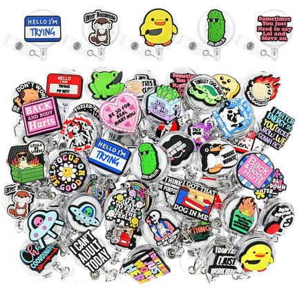 YEALQUE 50 Pack Funny Retractable Badge Reel Holde