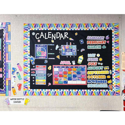 Carson Dellosa We Stick Together 163PC Classroom Calendar Bulletin Board Set, Monthly Calendar with Groovy Classroom Decor Accents, Weather & Days of The Week Chart for Bulletin Board & Wall Decor