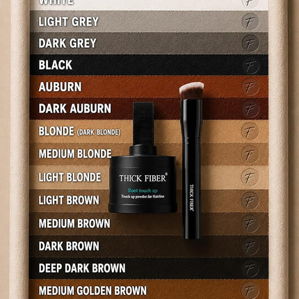 THICK FIBER Root Touch Up & Hairline Powder with Brush (Light Brown) – Covers Grey Roots & Thin Hair – Water & Sweat Resistant – Hair Loss Concealer for Women, Bald Spots, Root Coverage & Part Lines