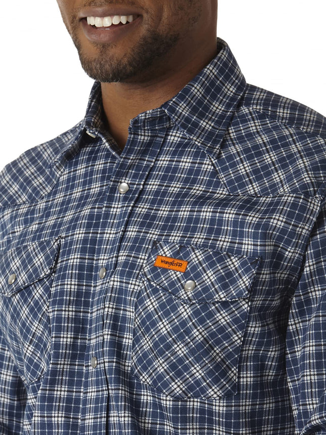 Wrangler Riggs Workwear mensFR123Fr Flame Resistant Western Long Sleeve Snap Work Shirt Spread Collar Long Sleeves Work Utility Button Down Shirt - Blue - XXL Tall