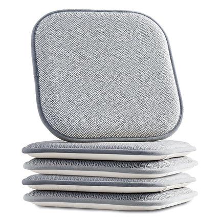 Elegant Comfort 4 Pack Chair Cushion Covers - Skid-Proof Rubber Backing - 16 x 16 Inch - Thick Dining Square Shape Seat Covers - Comfortable Textured Chair Pads with Ties - Chevron Pattern, Gray