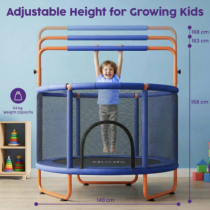 Hurtle Kids Trampoline 55 Inch with Enclosure Indoor Outdoor – Toddler Trampoline with Swing, Gymnastic Rings, Boxing Bag, Adjustable Bar 54kg Capacity for Age 3+