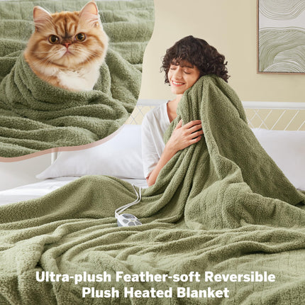 Serta Heated Blanket, Eletric King Size Blanket, Soft, Warm, Fuzzy Heating Blanket King for Office, Couch, 1-12 hr Auto Shut Off Timer, 10 Lv Heat Setting, ETL Certified, King 100" x 90" Sage
