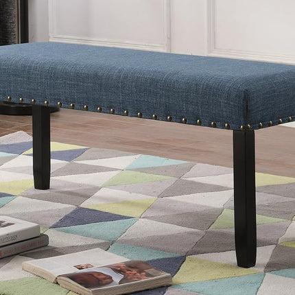 Banc de salle à manger en tissu Biony Roundhill Furniture avec garniture cloutée, bleu