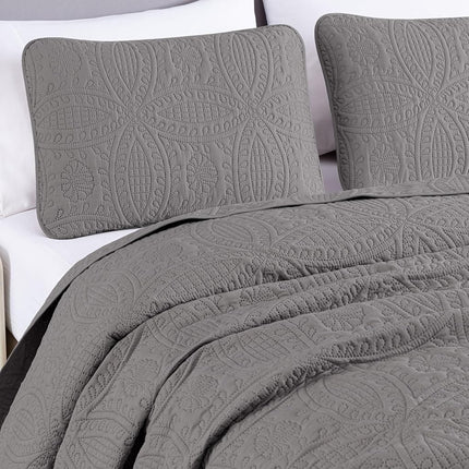 Chezmoi Collection Austin 3-Piece Oversized Bedspread Coverlet Set (King, Gray), Microfiber