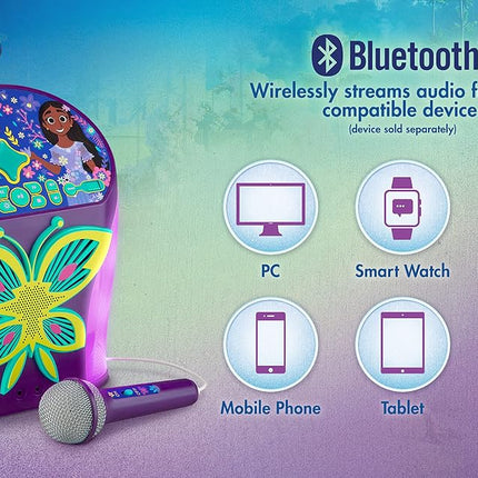 eKids Disney Encanto Karaoke Machine, Bluetooth Speaker with Microphone for Kids, Speaker with USB Port to Play Music, Easily Access Disney Playlists with New EZ Link Feature