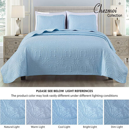 Chezmoi Collection Austin 3-Piece Oversized Bedspread Coverlet Set (Queen, Chambray Blue)