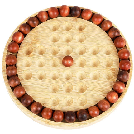 TOWO Wooden Solitaire Game - Peg Solitaire Puzzle Toy - Classic Board Game, Marble Chess, Thought Game, 21 cm, Round Board with Wooden Balls, One Player Gameplay, Brain Puzzle