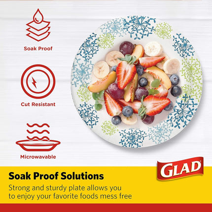 Glad Round Disposable Paper Plates for All Occasions | New & Improved Quality | Soak Proof, Cut Proof, Microwaveable Heavy Duty Disposable Plates | 10" Diameter, 50 Count Bulk Paper Plates