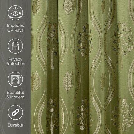 Elegant Comfort Aurora Jacquard Look Curtain Panel Set with Attached Valance 54" X 84 inch (Set of 2), Sage