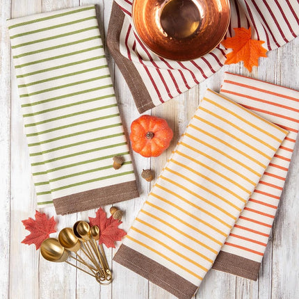 DII Decorative Embellished Dish Towel Set, Cotton, Harvest Stripe, 18x28