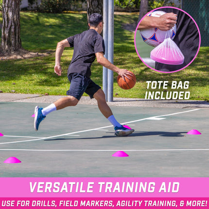 GoSports CÔNES de sport premium pour l'entraînement à l'agilité et les exercices - Lot de 20 avec sac de transport - Rose