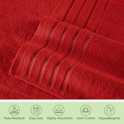 Elegant Comfort 100% Turkish Cotton 4 Lines Viscose Stripe Jumbo Bath Towel - Hotel Spa Quality Extra Large 35 x 70 Inch Bath Towel Ultra Soft, Super Absorbent Quick Dry Large Bath Towel, Red