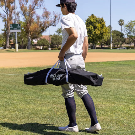 GoSports 7 ft x 7 ft PRO Baseball & Softball Practice Hitting & Pitching Net with Bow Type Frame, Carry Case and Strike Zone, Ultimate Training Net