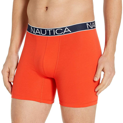 Nautica Men's 3-Pack Classic Cotton Stretch Boxer Briefs, Peacoat/Orange Poppy/Anchor Print Cobalt, L (Pack of 3)