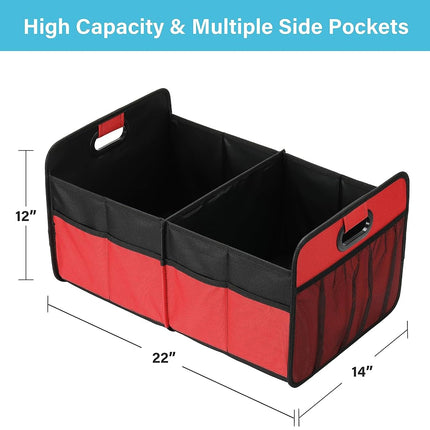 Simple Deluxe Car Trunk Organizer, 2 Compartments Collapsible Trunk Storage, Anti-slip Design, Made of Waterproof 600D Oxford Polyester, Suitable for SUV, Minivan, Truck, Standard Size, Red