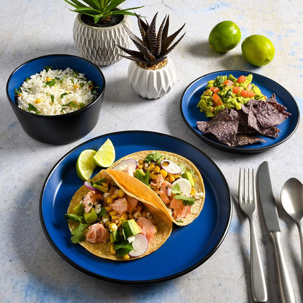Gibson Soho Lounge Sofia Coupe Stoneware Dinnerware Set, Service for 4 (12pcs), Matte Blue