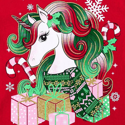 The Children's Place Camisetas gráficas de manga larga para niñas para todas las festividades, paquetes múltiples, Unicornio de Navidad/Árbol de Niña paquete de 2, Grande