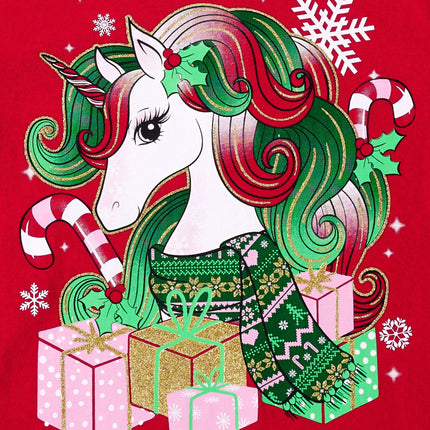 The Children's Place Girls' All Holidays Long Sleeve Graphic T-Shirts,multipacks, Christmas Unicorn/Girl Tree 2-Pack, X-Small