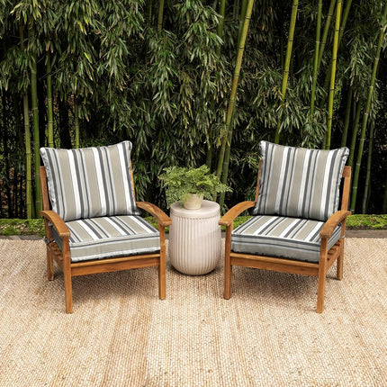 Arden earthFIBER Outdoor Deep Seat Cushion Set, 24 x 24, Rain-Proof, Fade Resistant, Deep Seat Bottom and Back Cushion for Chair, Sofa Taupe Grey Boardwalk Stripe