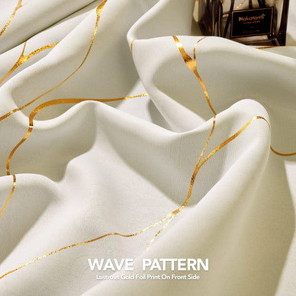 Deconovo Gold Wave Foil Print Blackout Curtains Grommet Light Blocking Room Darkening Curtain Noise Reducing Window Drapes for Living Room 52W x 84L Inch Set of 2 Panels Coral Pink