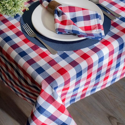 DII 100% Cotton, Machine Washable, Dinner, Summer & Picnic Tablecloth, 60 x 84, Red, White and Blue Check, Seats 6 to 8 People