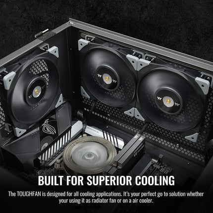 Thermaltake ToughFan 12 High Static Pressure 2000 PWM, Metal-Reinforced Motor Hub, Gen.2 Hydraulic Bearing 120mm Case/Radiator Fan (2 Pack) CL-F082-PL12BL-A