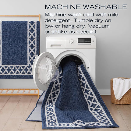 Nautica – Runner Rug 2 Piece Set | Indoor Runners for Hallways and Entry Rugs| Non-Skid Entry and Kitchen Door Mat| Machine Washable Carpet Rugs | 2'2" x 3'9" and 2'2" x 5' | Trellis Denim