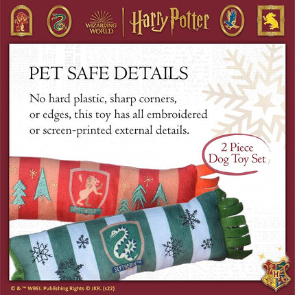 Harry Potter Plush Squeaker Gryffindor and Slytherin Scarf Toy | 2 Pack, 8 Inch - Dog Toys with Squeaker