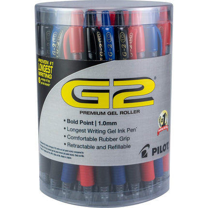 Pilot G2 Premium Refillable & Retractable Rolling Ball Gel Pens, Bold Point, Black/Blue/Red Inks, 36 Count Tub (14366)