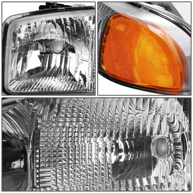 DNA Motoring HL-OEM-SIE99-4P-CH-AM Chrome Amber Headlights Compatible with 99-07 Sierra Yukon