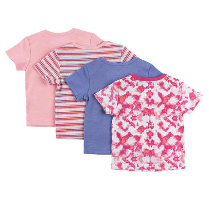 Hanes Camiseta para bebé niña, Flexy Soft Stretch, hombro expandible, paquete de 4, rosa/púrpura, 0-6 meses