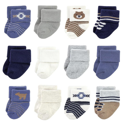 Hudson Baby Chaussettes nouveau-né et en tissu éponge en coton riche unisexe pour bébé, motif ours, 0-6 mois, lot de 12 ours, 0-6 mois