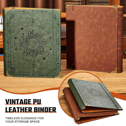 Ovesmusl PU Leather 3 Ring Binder Fits 8.5"x11" Letter Size Paper, 1.5 Inch Round Ring Binder Holds 350 Sheets, Notepad Paper Cover Loose Leaf Organizer, Brown Sun