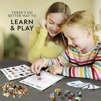 Juego de Bingo de Rocas de National Geographic - Juega al bingo de rocas, memoria de minerales, trivias de gemas y tus juegos de cartas favoritos, incluye más de 150 rocas y minerales, excelentes juguetes educativos STEM para niños