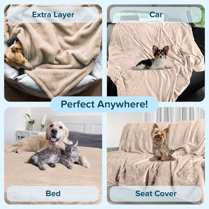 PETMAKER Waterproof Pet Blanket - 30x40-Inch Reversible Sherpa Fleece Throw Protects Couches, Cars, and Beds from Spills, Stains, and Fur (Tan)