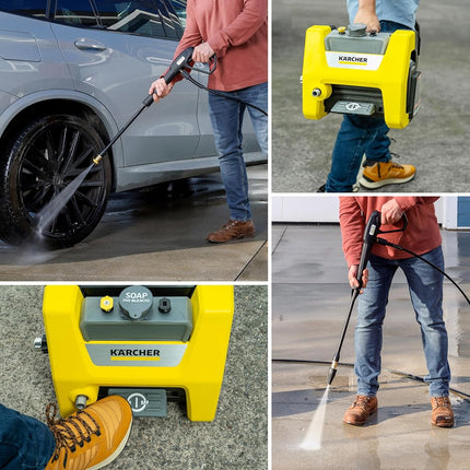 Kärcher Pressure Washer, Detergent Tank, Start/Stop Foot Switch, Onboard Storage Container, 3 Spray Nozzles, 1.46 GPM Max - for Cars, Decks, Patios, Driveways and Siding - K1700 Cube
