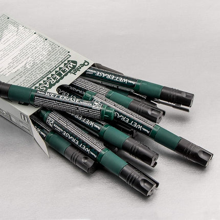 Pentel Arts Wet Erase Chalk Marker, Ideal on Blackboards and Windows, Small Chisel Tip, Black Ink, SMW26-A, Box of 12
