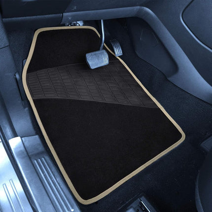 FH Group F14503 Beige Color-Trimmed Liners Non-Slip Car Floor Mats with Rubber Heel Pad – Full Set (F14503-BEIGE)