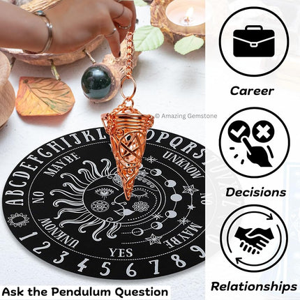 Amazing Gemstone Healing Metal Pendulums for Divination, Rose Gold Cone Chamber Steel Copper Pendulum High Energy Pendulo de Bronce Pendulos de Mesa MP122