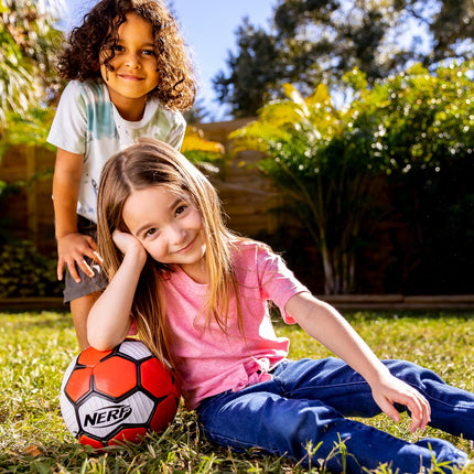 Nerf Proshot Kids Soccer Ball - Size 3 Indoor + Outdoor Youth Soccer Ball + Air Pump Set - Official Size 3 Soft Cover Boys + Girls Soccer Ball - Pump + Inflation Needle Included - Red/White